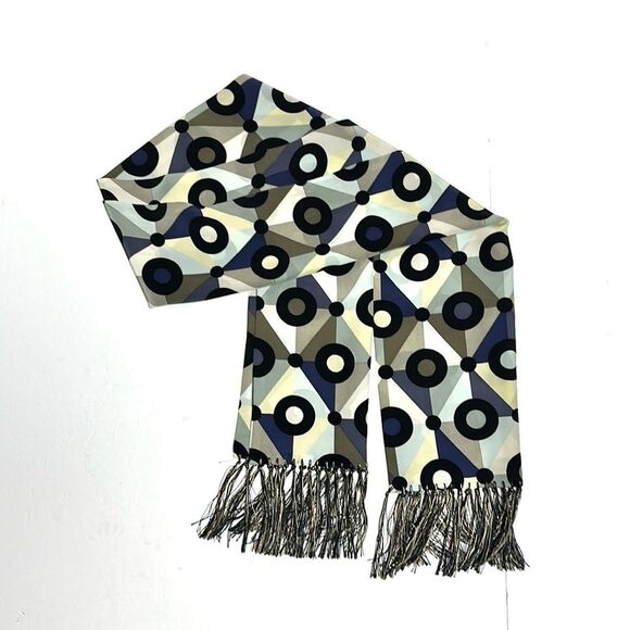 Susan Daniels Men’s Silk Doubled Scarf with Fringes Geometric Pattern Vintage - Picture 2 of 9